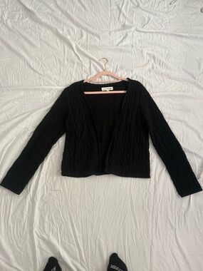 Lucky Brand Black Textured Cropped Cardigan Size S